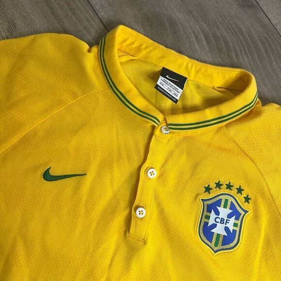 Nike Brasil Yellow Athletic Casual Polo Men XXL Bin L-112 - Picture 2 of 6
